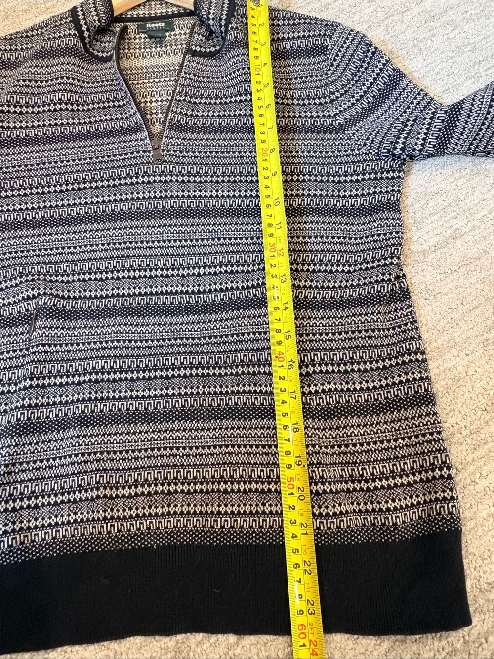 Roots Fair Isle Half Zip Sweater | Black & Cream | Size Medium - Picture 10 of 10